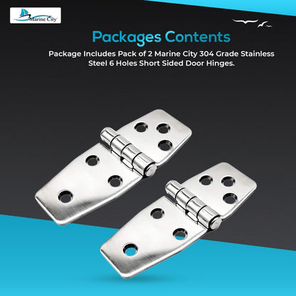 Marine City 6-Hole Short Sided Door Hinges 316 Stainless Steel Heavy-Duty (2 Pcs) Marine City