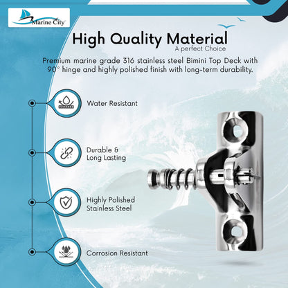 MARINE CITY 316 Stainless Steel Bimini Top Deck Hinge 90° Concave Base (1 Pcs)
