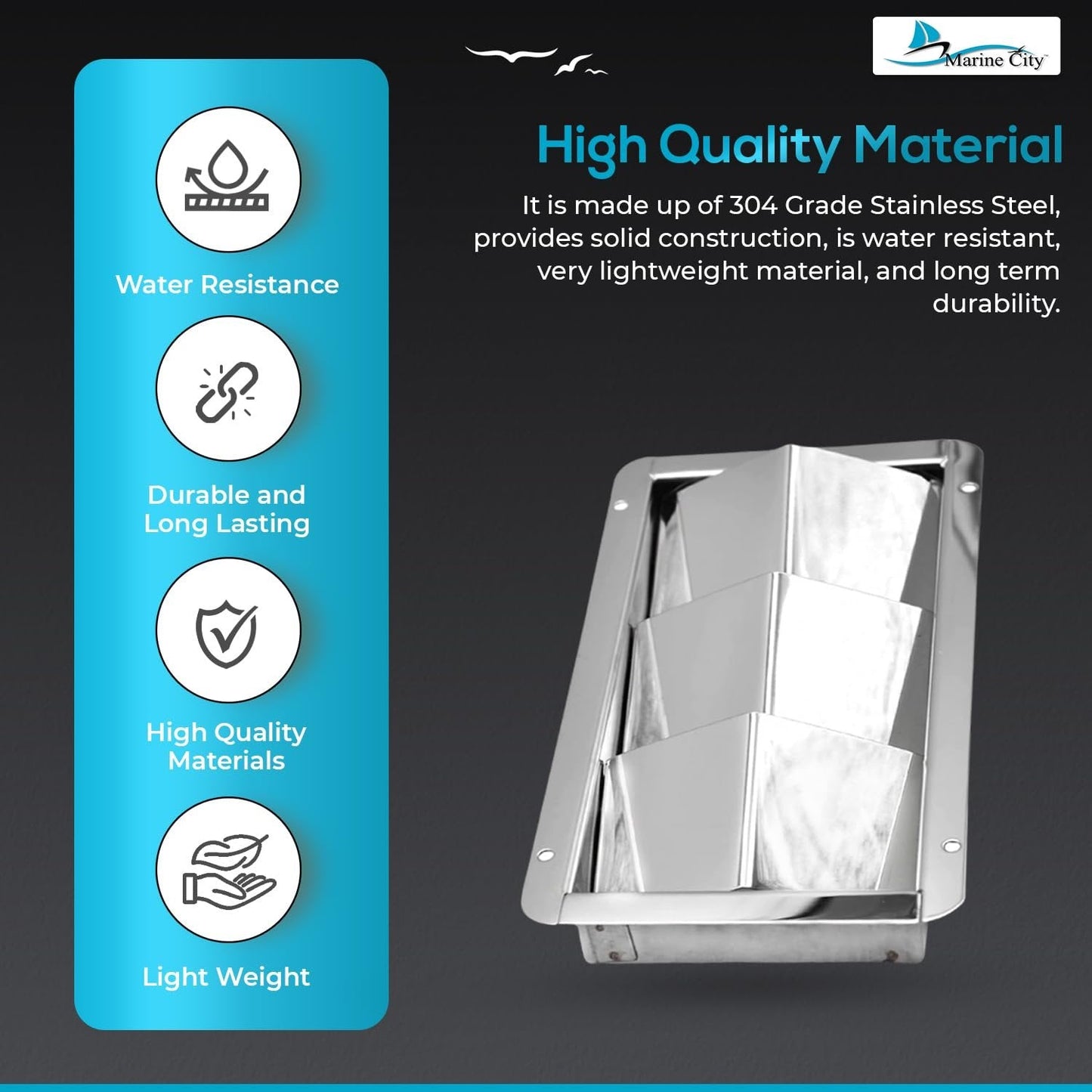 Marine City Stainless Steel 3-Slot Louvered Vent – Mirror Finish, 8-1/4” Length Marine City