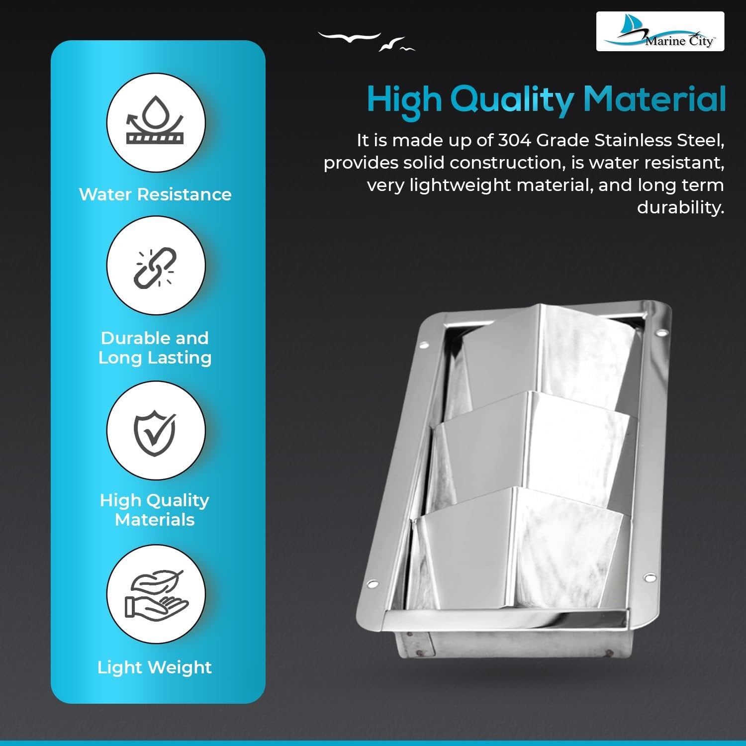 Marine City Stainless Steel 3-Slot Louvered Vent – Mirror Finish, 8-1/4” Length Marine City