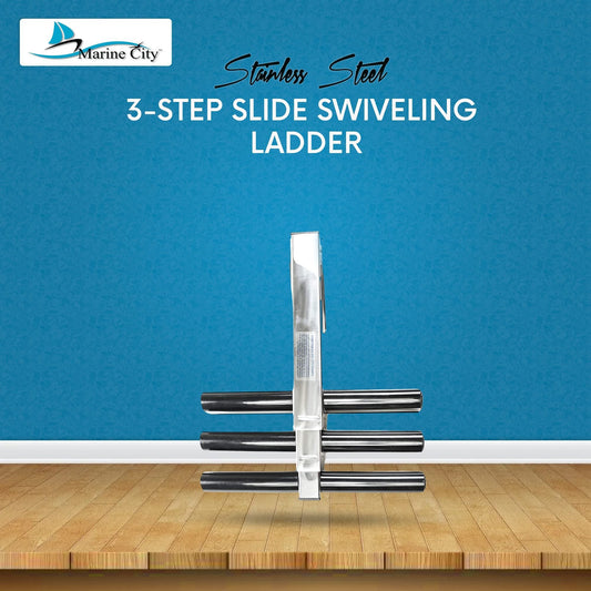Marine City 3 Step Telescoping Ladder, Stainless Steel, Flip-Up, Anti-Slip Steps Marine City Hardware
