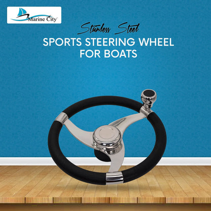 Marine City Sports 3-Spoke Steering Wheel – 316 Stainless Steel, 13-1/2 Inch
