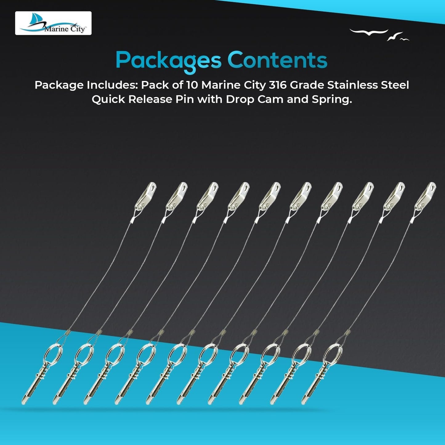 Marine City 316 Stainless Steel Quick Release Pin with Drop Cam & Spring Marine City Hardware
