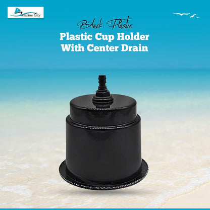 Marine City Black Closeable Plastic Cup Holder with Drain – Flush Mount Design