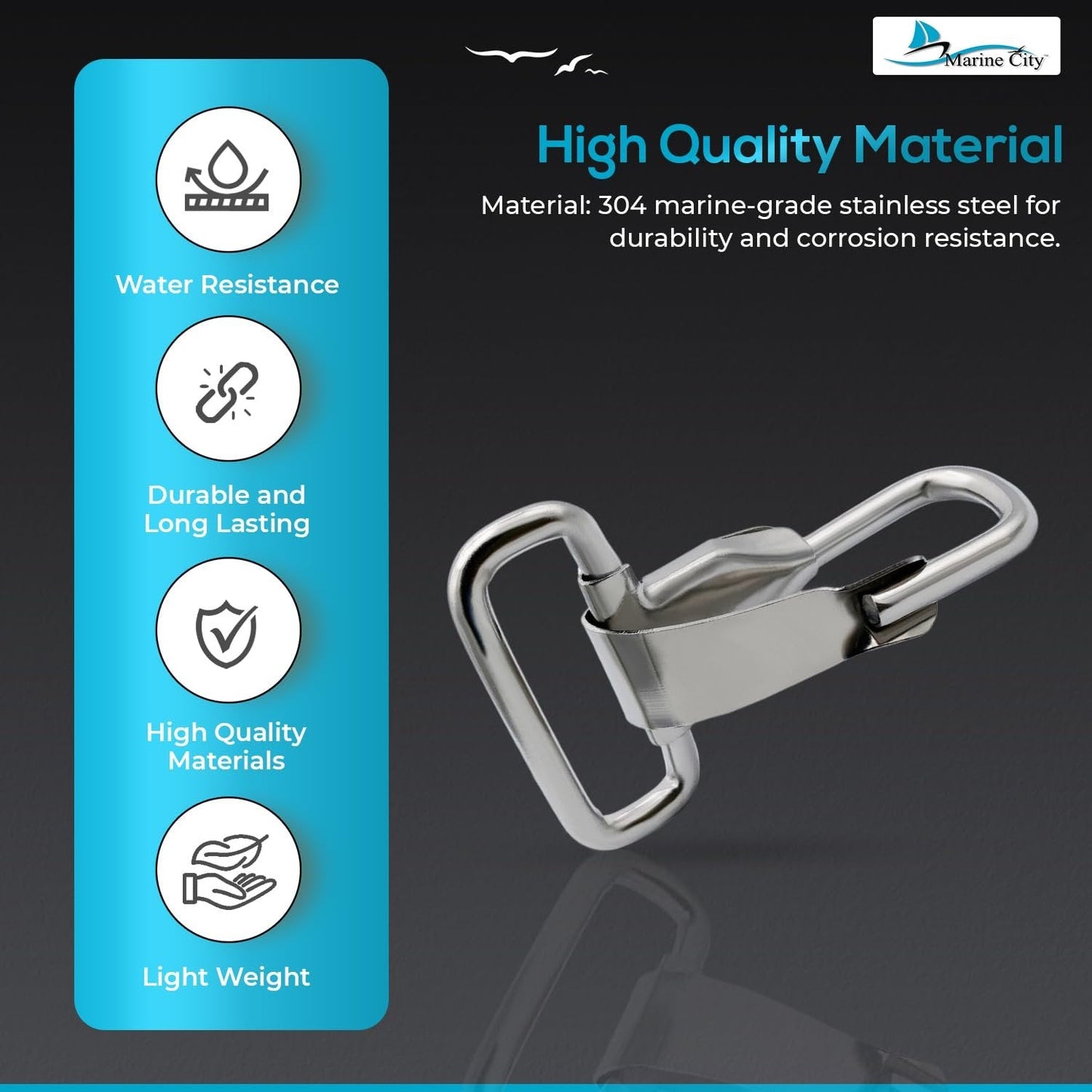 Marine City Stainless Steel Rectangular Buckle with Snap Hook – 2.1” Heavy-Duty MARINE CITY