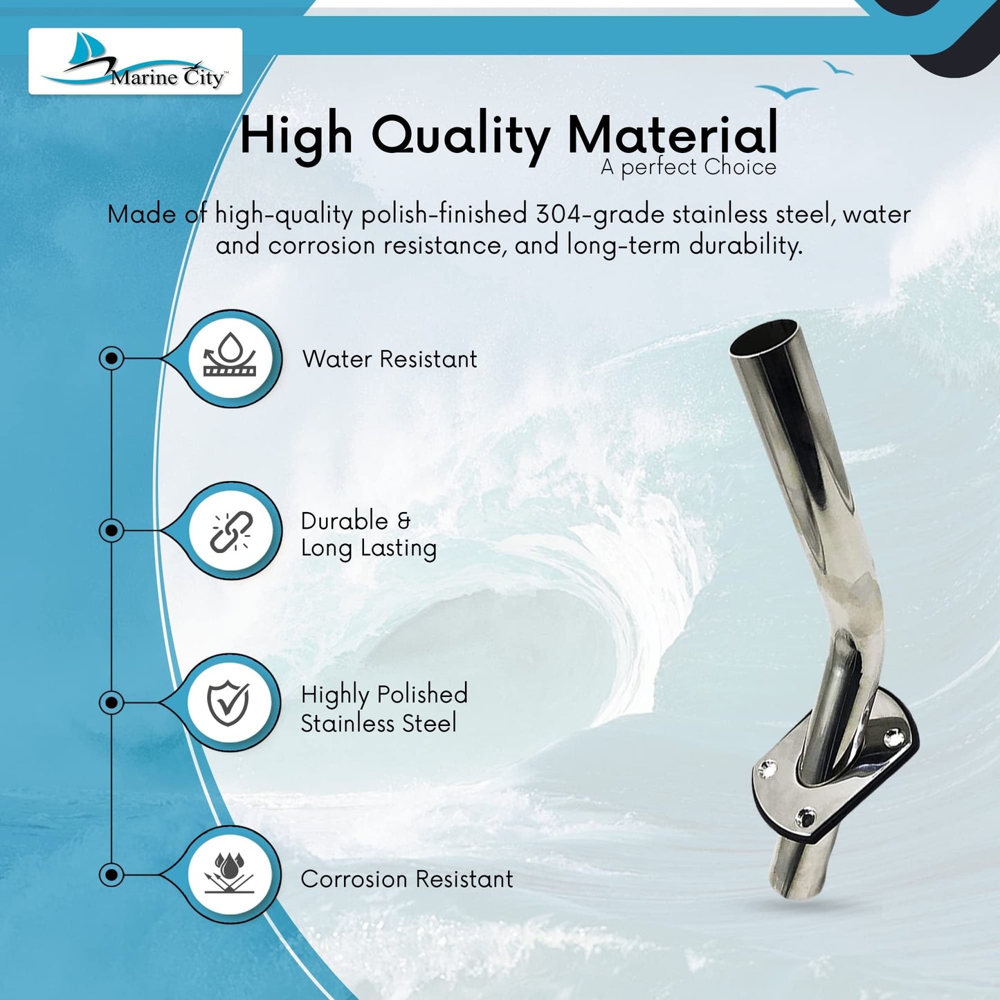Marine City 304 Stainless Steel Flush Mount Outrigger Pole Rod Holder Kit (2 Pcs) MARINE CITY