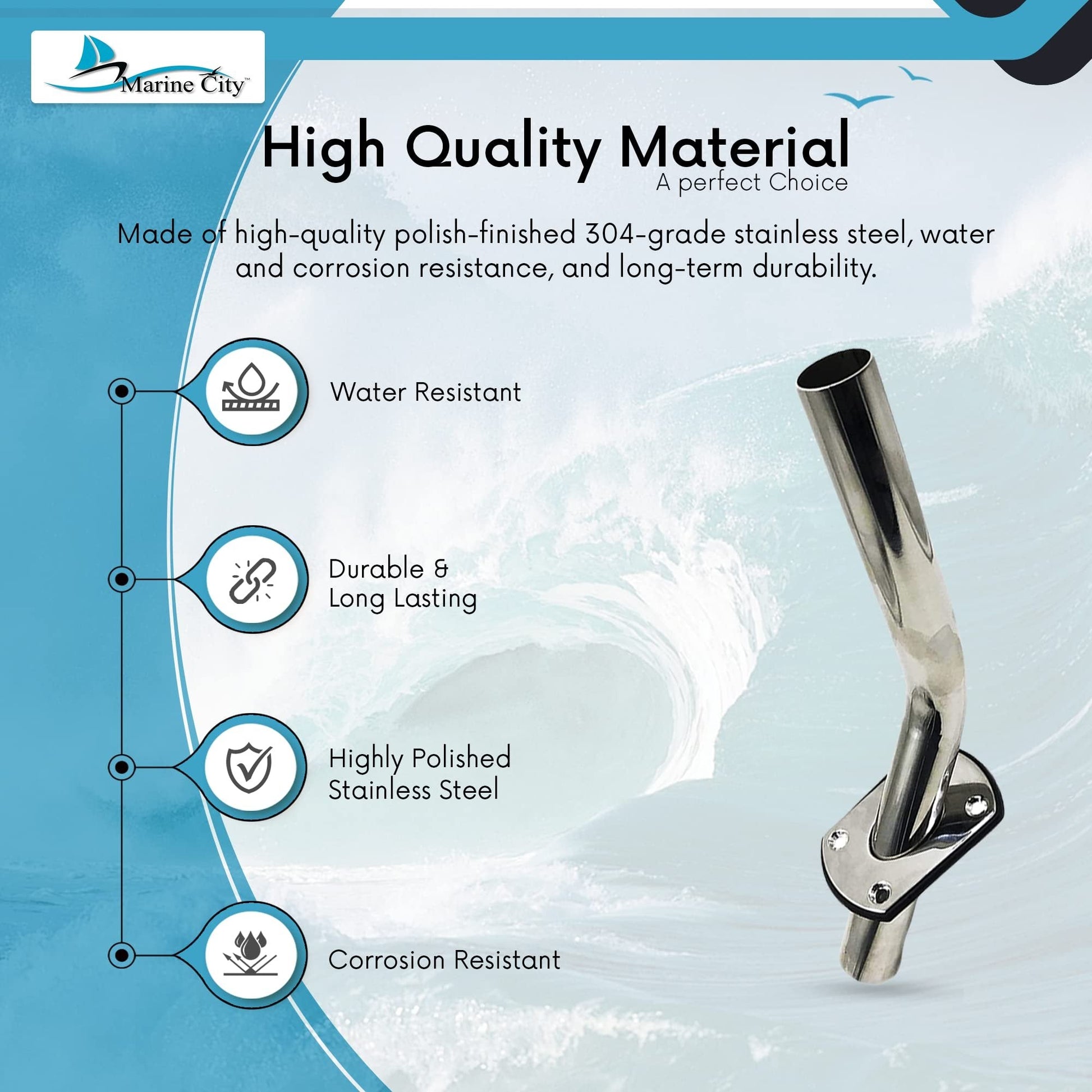 Marine City 304 Stainless Steel Flush Mount Outrigger Pole Rod Holder Kit (2 Pcs) MARINE CITY
