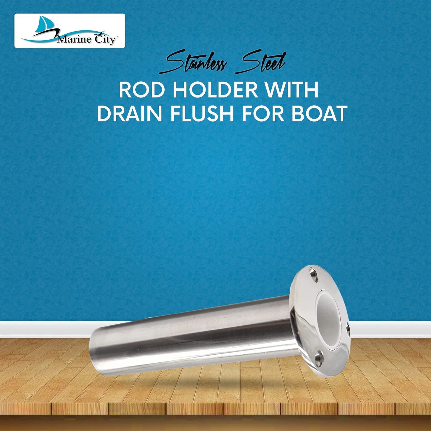 Marine City Stainless Steel Flush-Mount Fishing Rod Holder with Drain (2 Pcs) Marine City