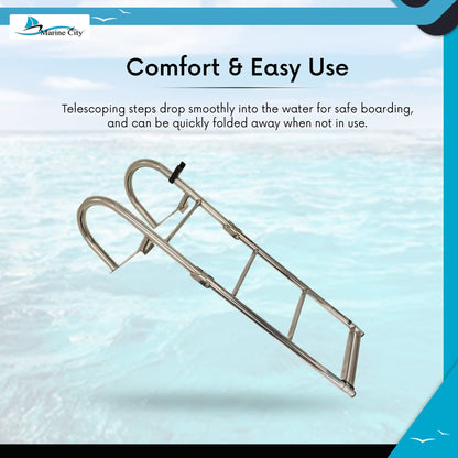 MARINE CITY Escalera telescópica para barco de acero inoxidable, resistente, duradera y resistente, con pasamanos cómodos (1 escalón+4 escalones)