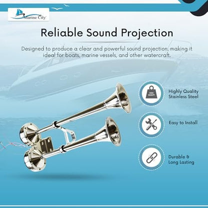 Marine City Stainless Steel Twin Horn Set – High & Low Tone, 465mm, Dual Tone