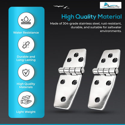 Marine City 6-Hole Short Sided Door Hinges 316 Stainless Steel Heavy-Duty (2 Pcs) Marine City