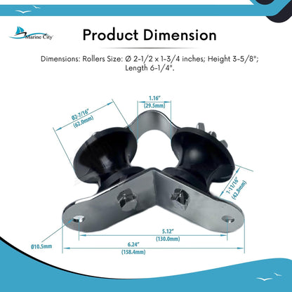 Marine City Stern Fairlead Anchor Roller – 6-1/4 Inches 304 Stainless Steel Marine City
