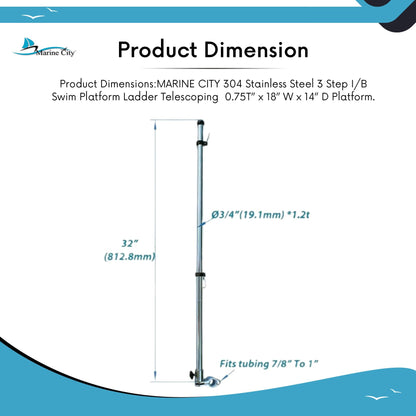 Marine City 32-Inch Rail-Mounted Flag Pole & Base Kit – 304 Stainless Steel