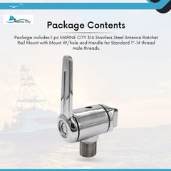 Marine City 316 Stainless Steel Antenna Ratchet Rail Mount with Handle