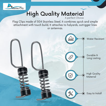 Marine City Antenna Halyard & Outrigger Flag Clips 304 Stainless Steel (2 Pcs) Marine City