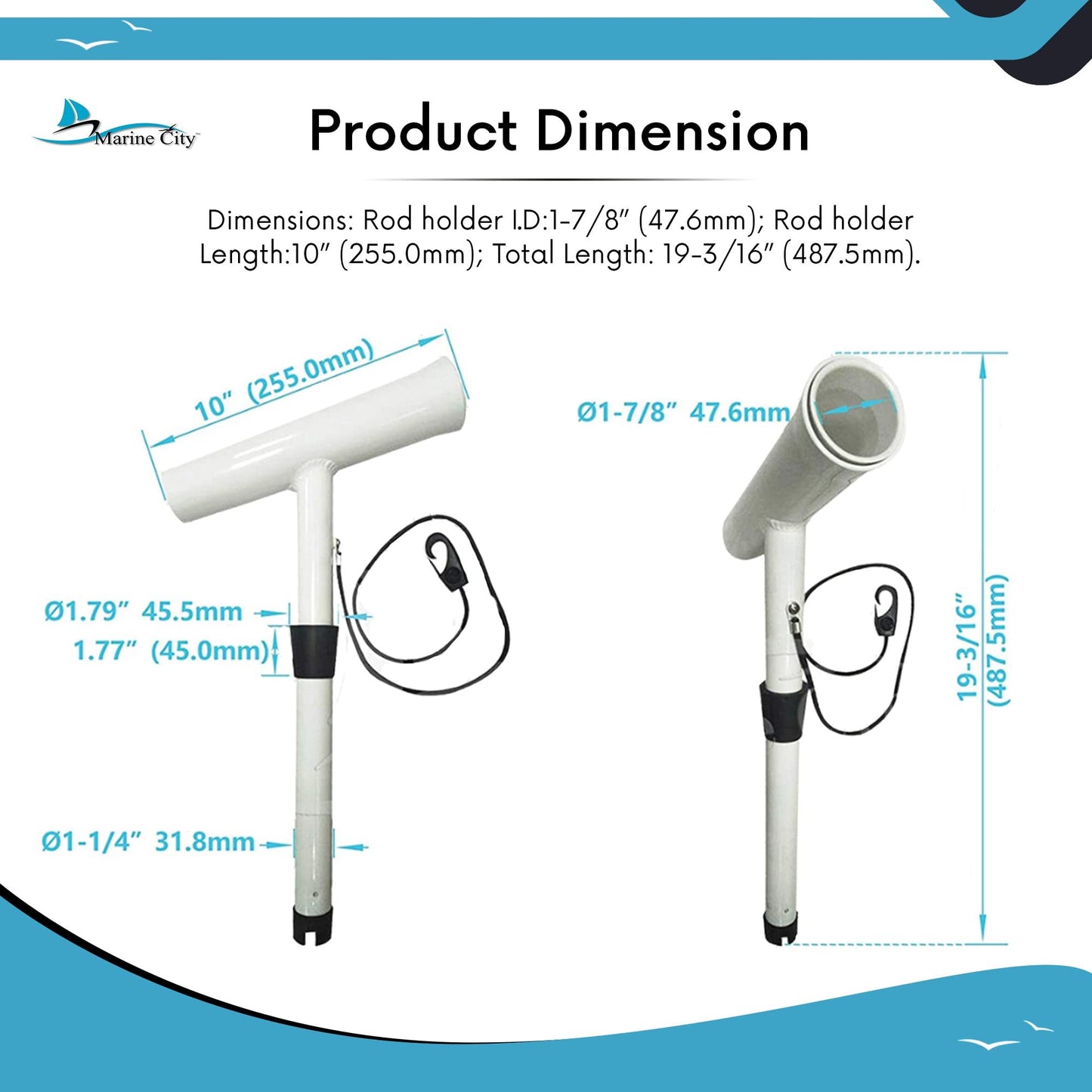 Marine City Fishing Rod Holder Outrigger Plug-in Rod Pod – Aluminum (Pack of 2)