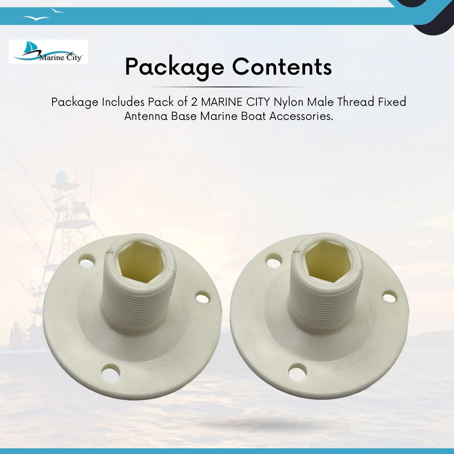 Marine City Thread Fixed Antenna Base Nylon Injection Molded (Pack of 2)