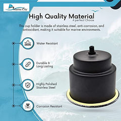 Marine City Portabebidas de acero inoxidable con estampado de fibra de carbono negro y orificio central