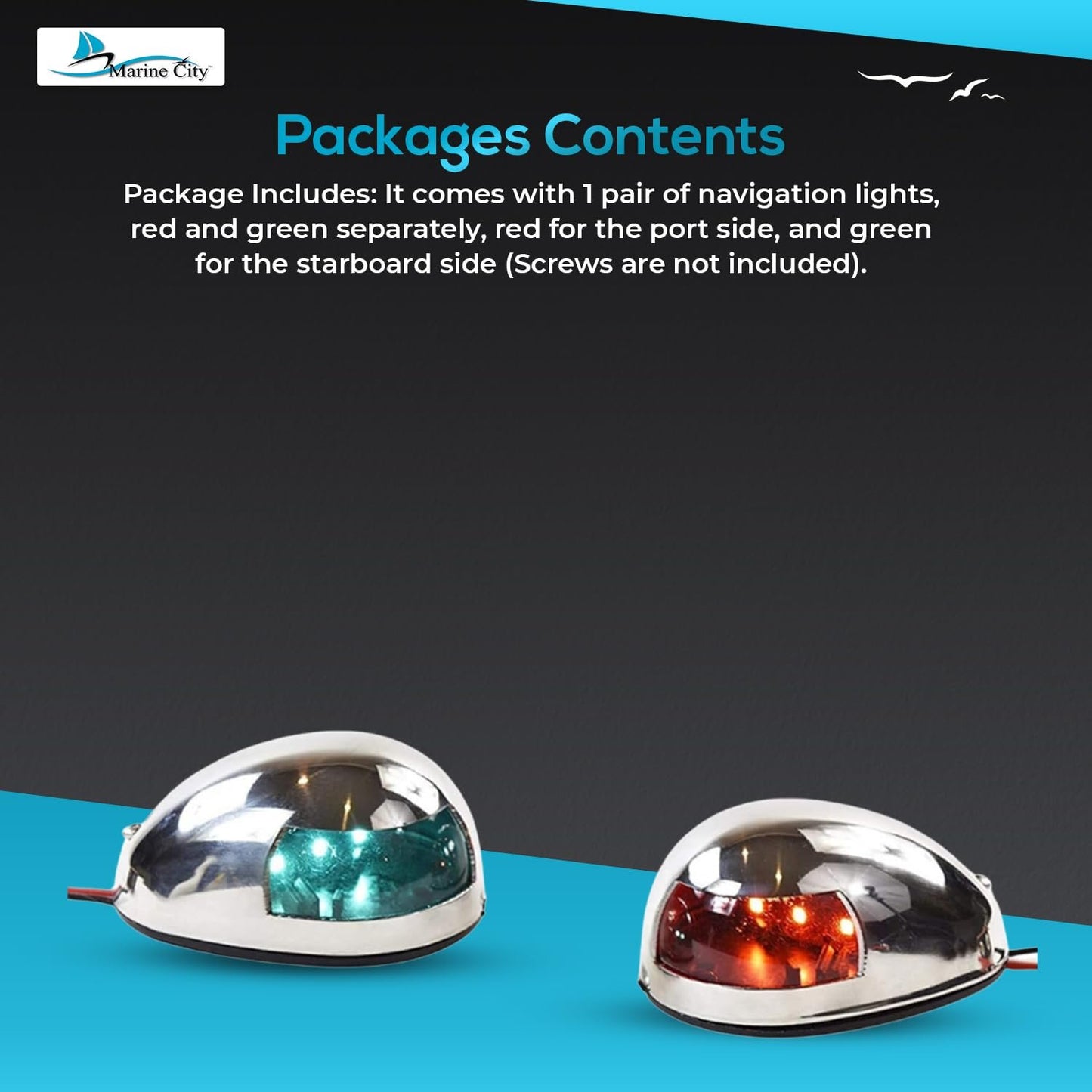 Marine City LED Navigation Side Lights – Stainless Steel, Waterproof & Corrosion