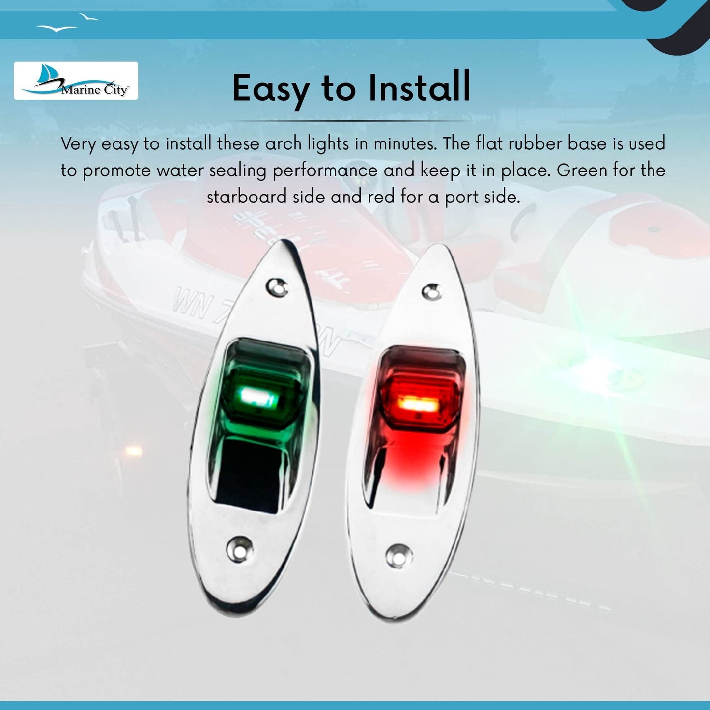 Marine City 12V Flush Mount LED Navigation Lights – Red & Green (A Pair) Marine City