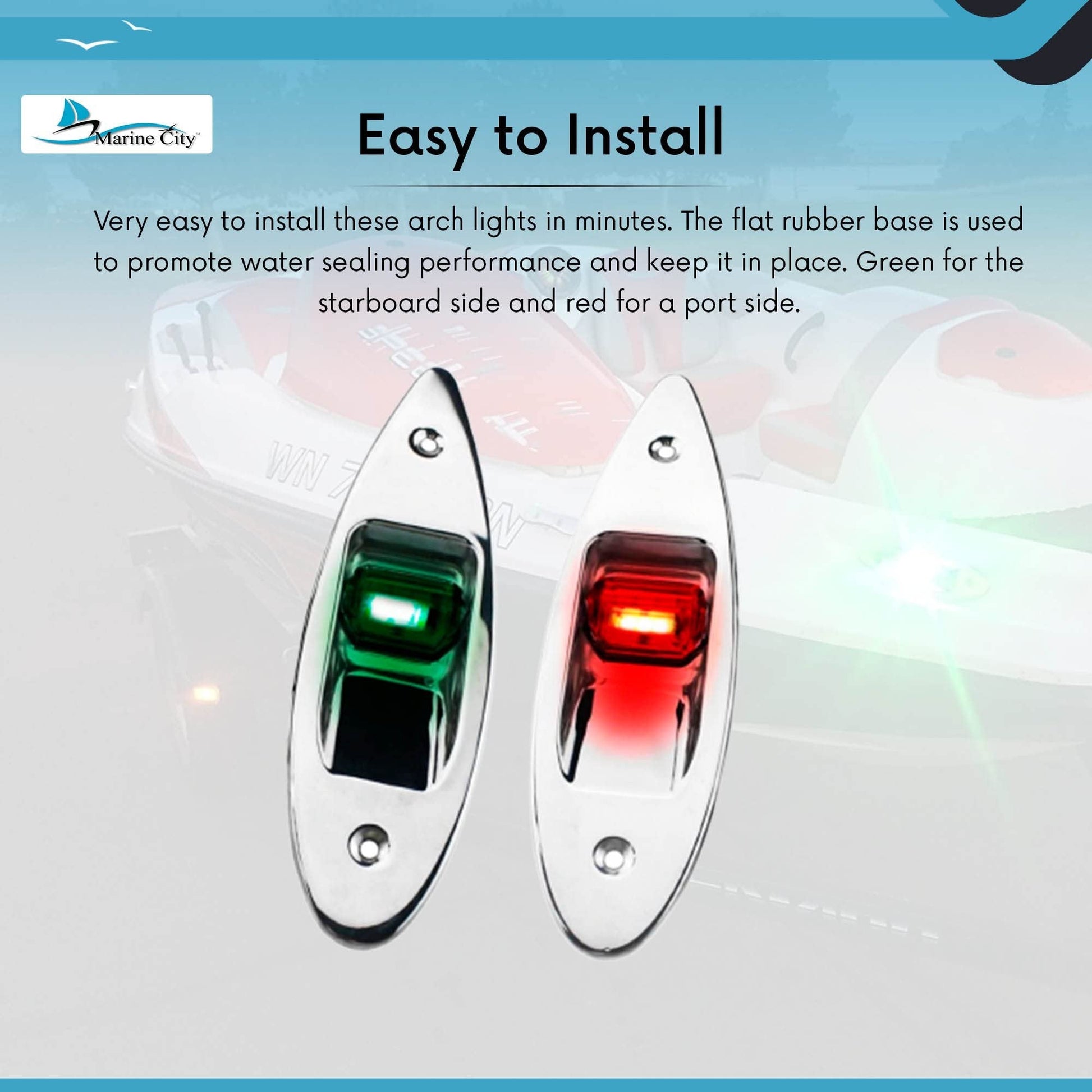 Marine City 12V Flush Mount LED Navigation Lights – Red & Green (A Pair) Marine City
