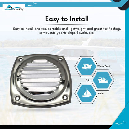 Marine City 4" Thru Louvered Vent, 304 Stainless Steel, Rust-Resistant, Polished Marine City