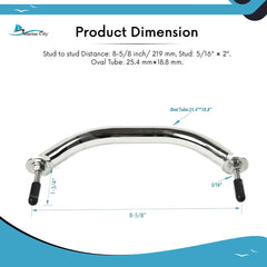 Marine City Stainless-Steel Oval Grab Rail Handle with Flange and Stud (8-5/8inch)