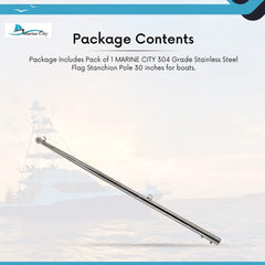 MARINE CITY 30-Inch Flag Stanchion Pole – 304 Stainless Steel, Rust-Resistant