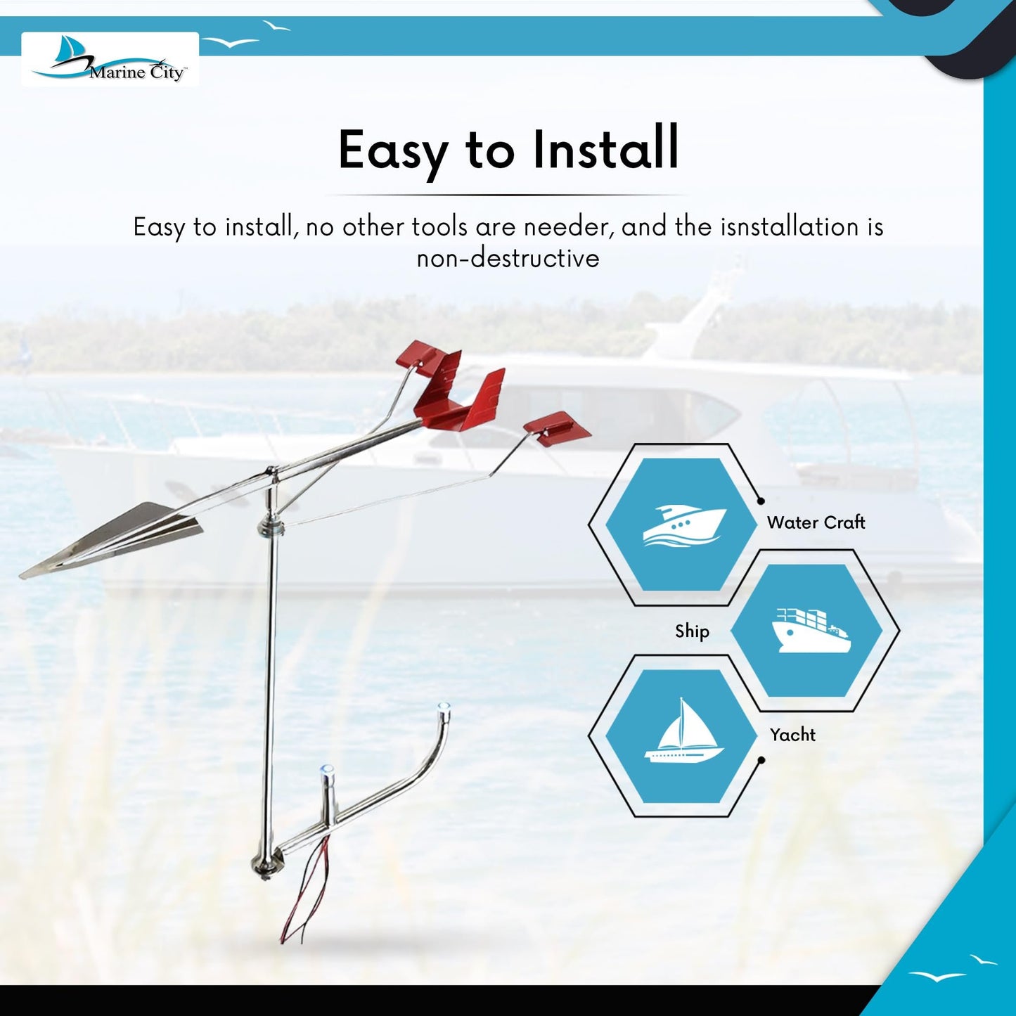 Marine City 304 Stainless Steel Wind Direction Indicator Light – LED Holder