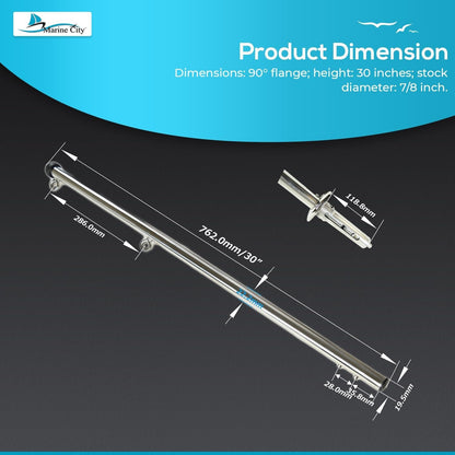 Marine City Boat 304 Stainless Steel 30 Inches Flag Stanchion Pole -7/8 inches Stock for 12 inches ×18 inches Flag Marine City