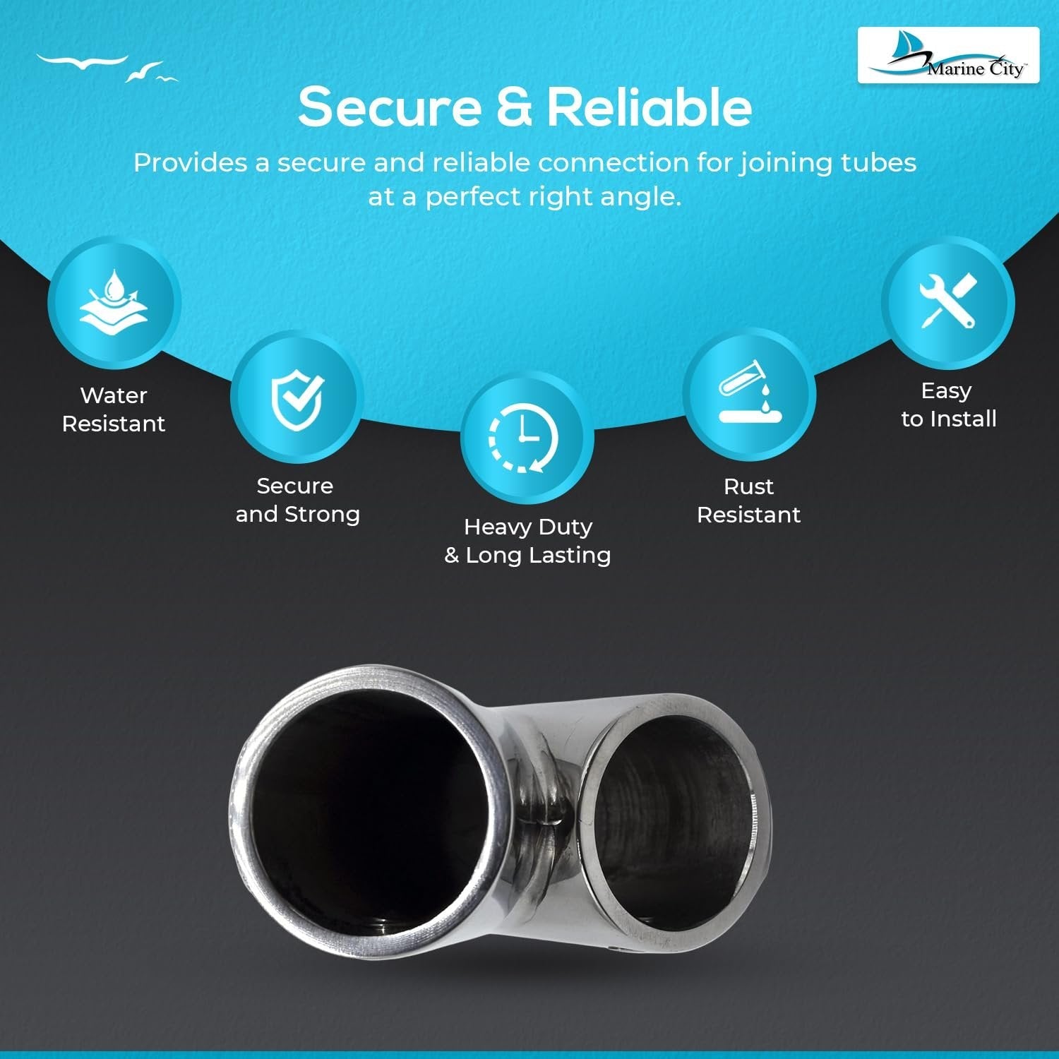 Marine City Stainless Steel 3-Way Tee Connector Hand Rail Fittings– 45°/60°/90° Marine City