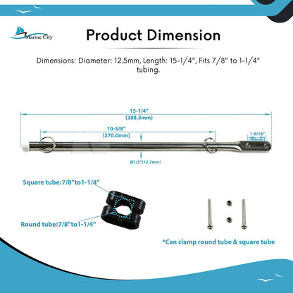 MARINE CITY 304 Stainless Steel Flag Pole with US Flag –Fits 7/8" to 1-1/4" Tube