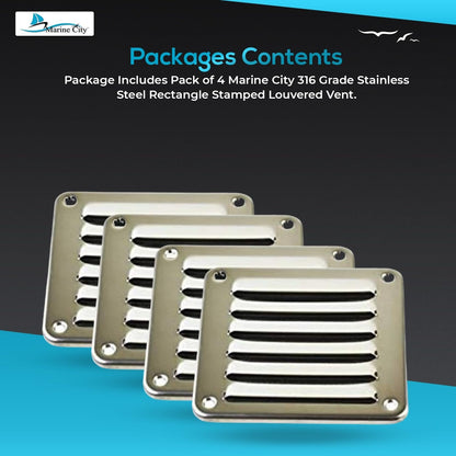 MARINE CITY Rectangle Stamped Louvered Vent – 316 Stainless Steel, 4-13/16” × 5” MARINE CITY