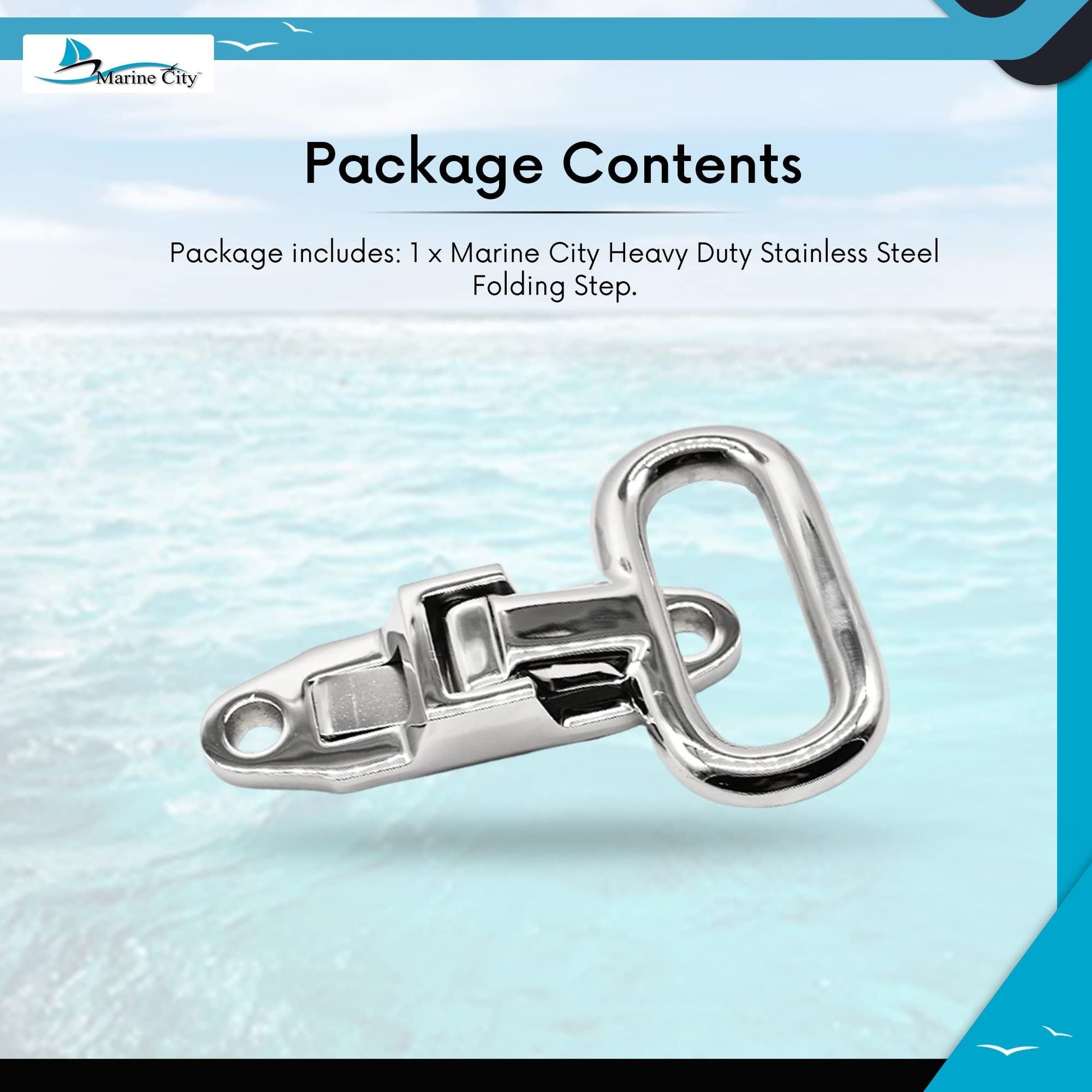 MARINE CITY Folding Grab Step – Stainless Steel, Heavy-Duty, Corrosion-Resistant Marine City Hardware