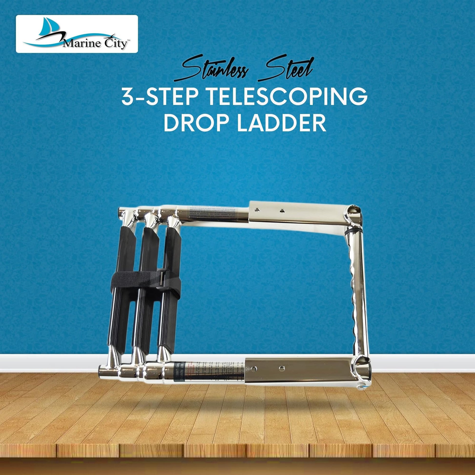 MARINE CITY 3-Step Telescopic Drop Ladder with Gangplank Handle Stainless Steel Marine City