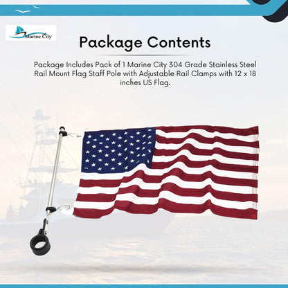 Marine City Stainless Steel Rail Mount Flag Staff Pole – Adjustable Rail Clamp MARINE CITY