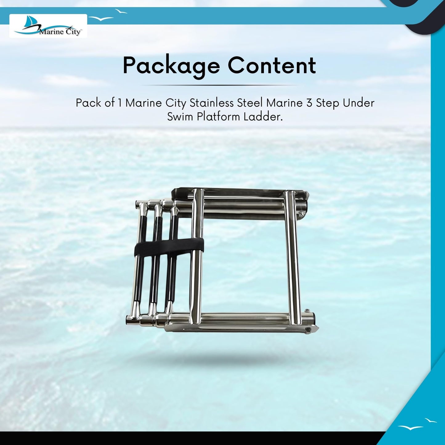 MARINE CITY 3-Step Telescoping Swim Platform Ladder – 304 Stainless Steel Marine City Hardware