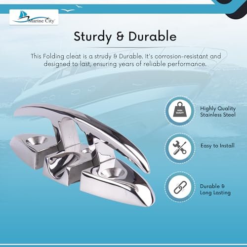 Marine City 6-Inch Rope Folding Cleat – Heavy-Duty Stainless Steel Flip-Up Cleat