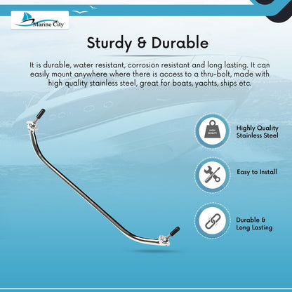 Marine City Stainless Steel Oval Grab Rail Handle with Flange & Stud – 16 Inch