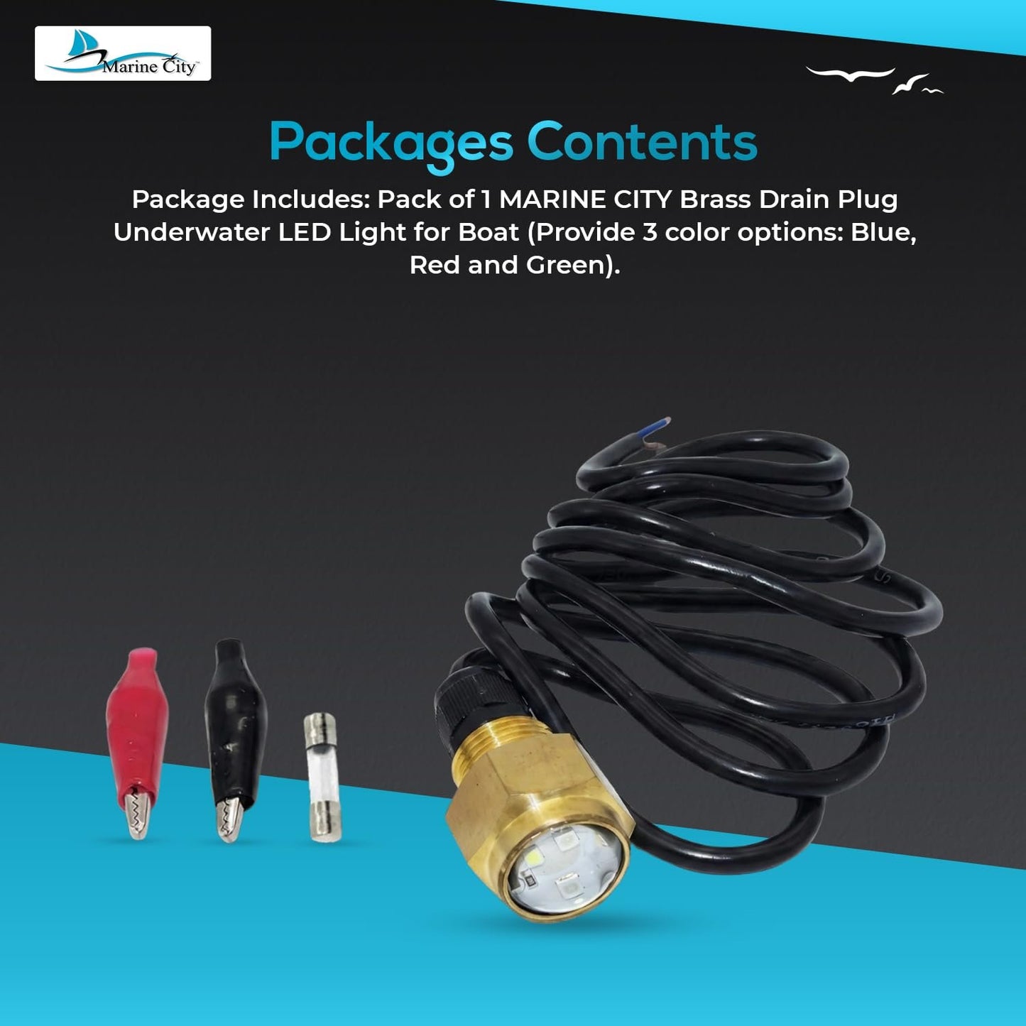 Marine City Brass Drain Multicolor LED Light – Underwater & Corrosion-Resistant