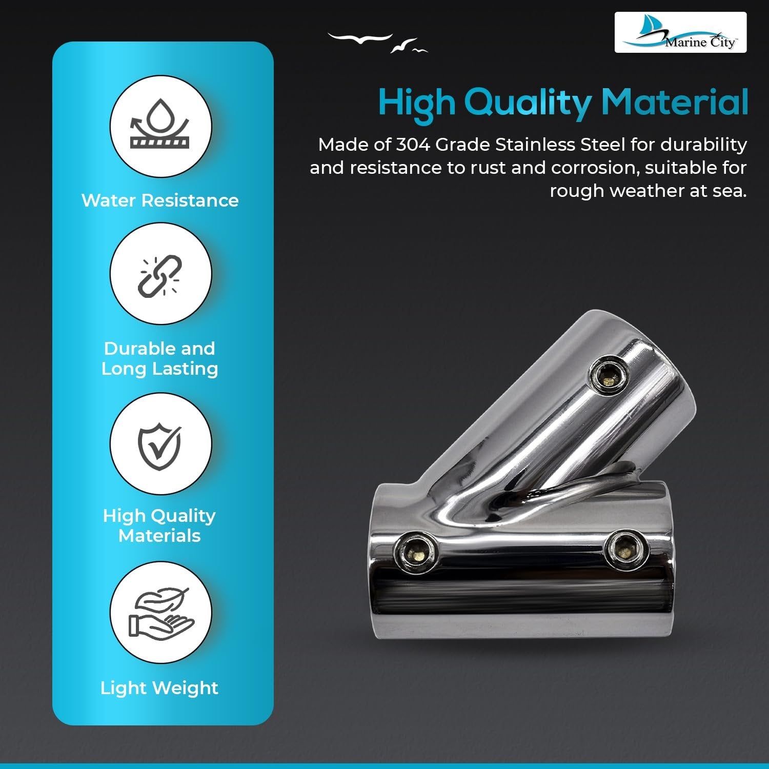 Marine City Stainless Steel 3-Way Tee Connector Hand Rail Fittings– 45°/60°/90° Marine City