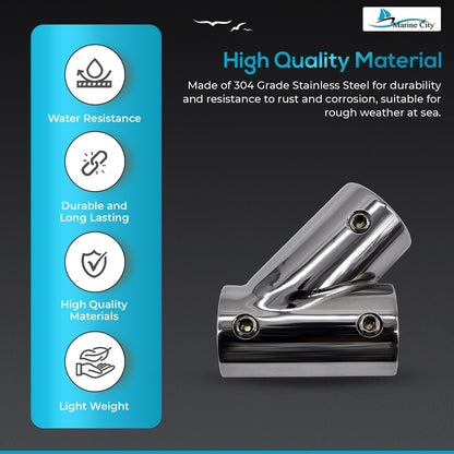 Marine City Stainless Steel 3-Way Tee Connector Hand Rail Fittings– 45°/60°/90° Marine City