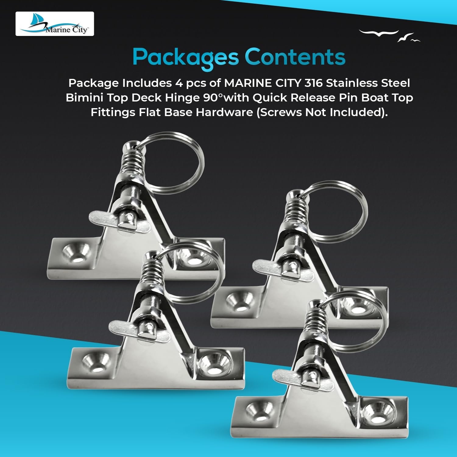 MARINE CITY 90° Bimini Top Hinge with Quick-Release Pin Stainless Steel (4 Pcs) MARINE CITY