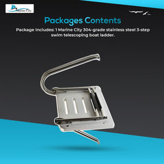 Marine City 304 Stainless Steel 2-Step O/B Swim Platform Telescoping Boat Ladder