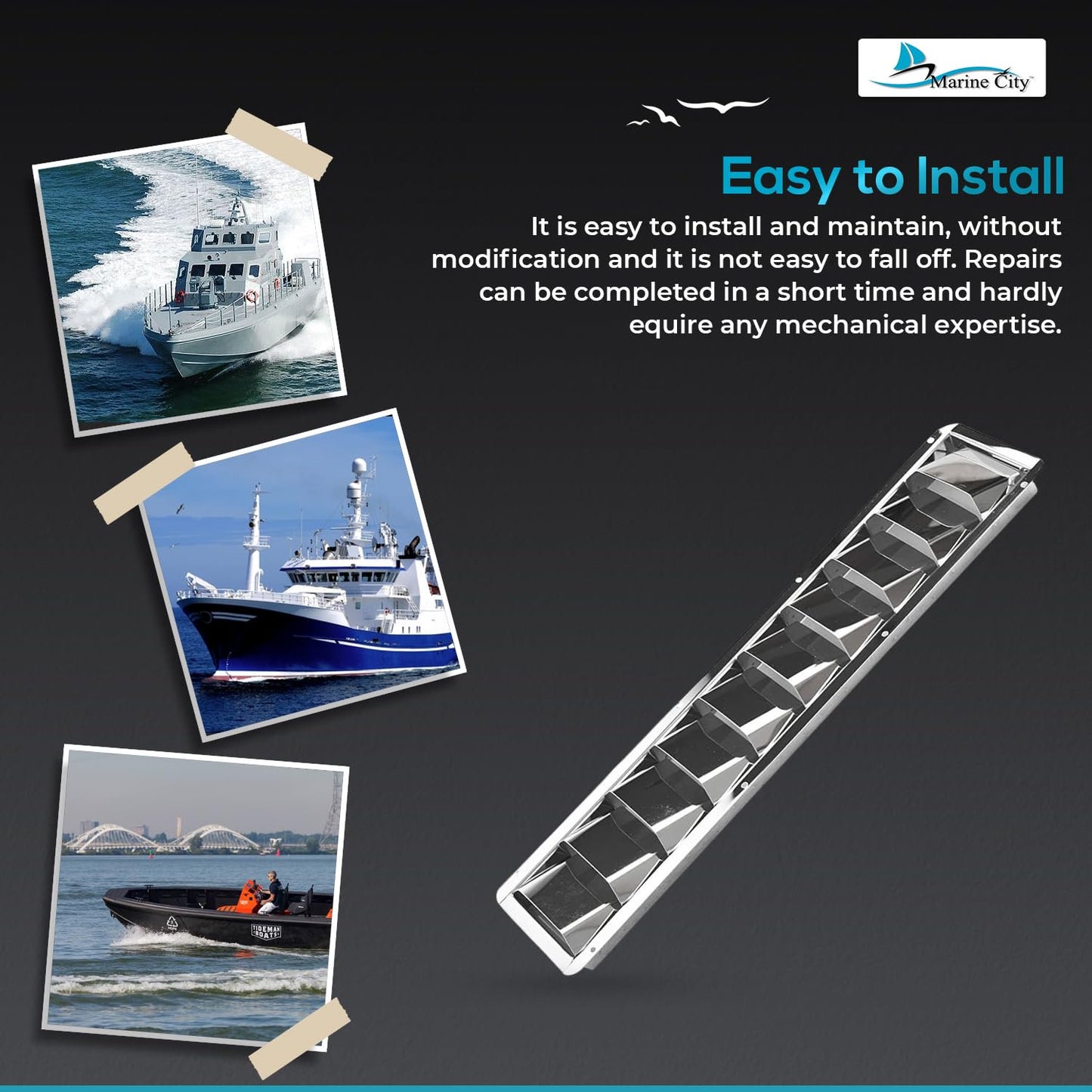 Marine City 10 Slot Louvered Vent – 304 Grade Stainless Steel, Mirror Finish