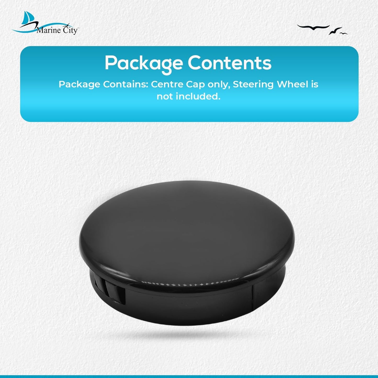 MARINE CITY Black 2-1/2” PC Steering Wheel Center Cap High Strength Easy Install Marine City Hardware