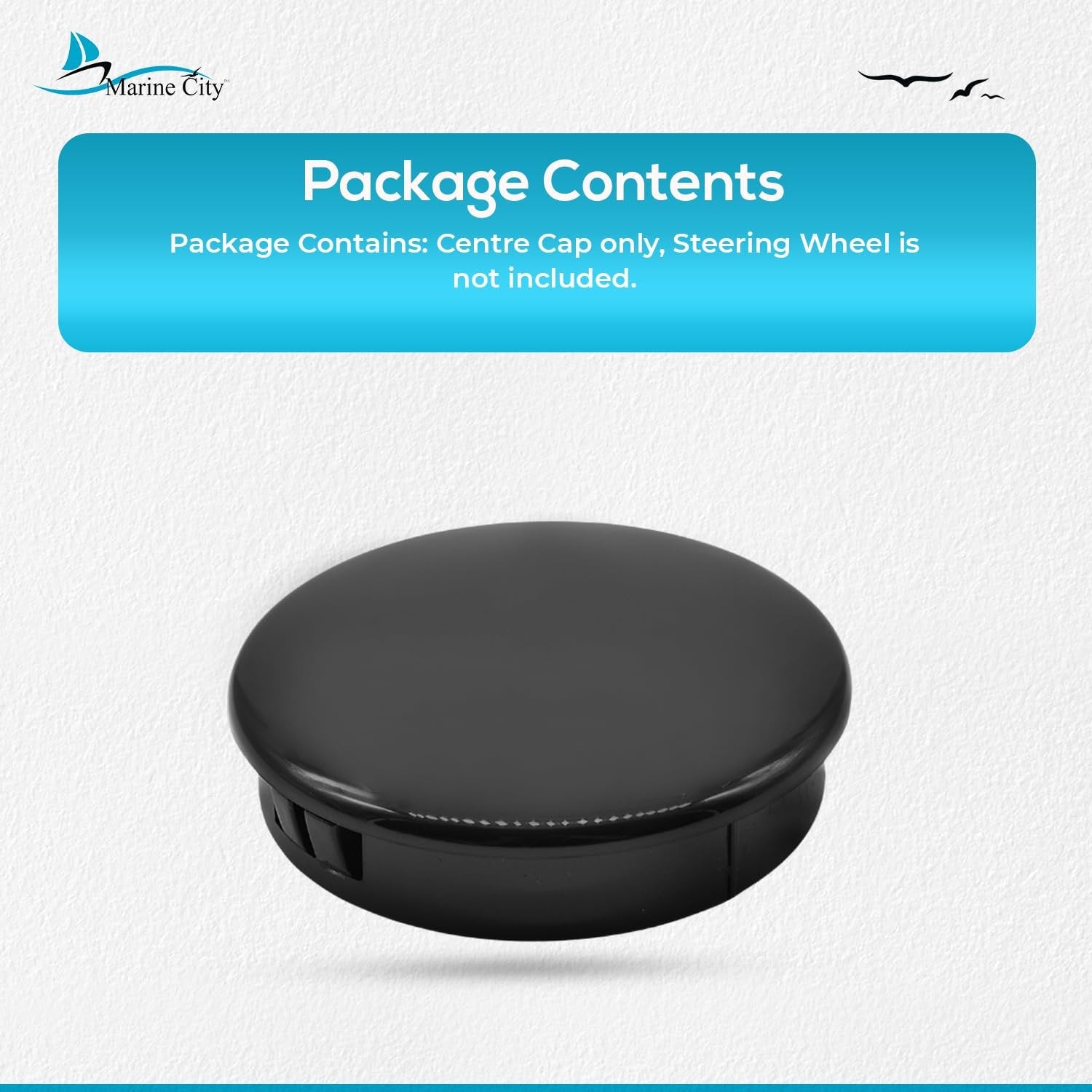 MARINE CITY Black 2-1/2” PC Steering Wheel Center Cap High Strength Easy Install Marine City Hardware