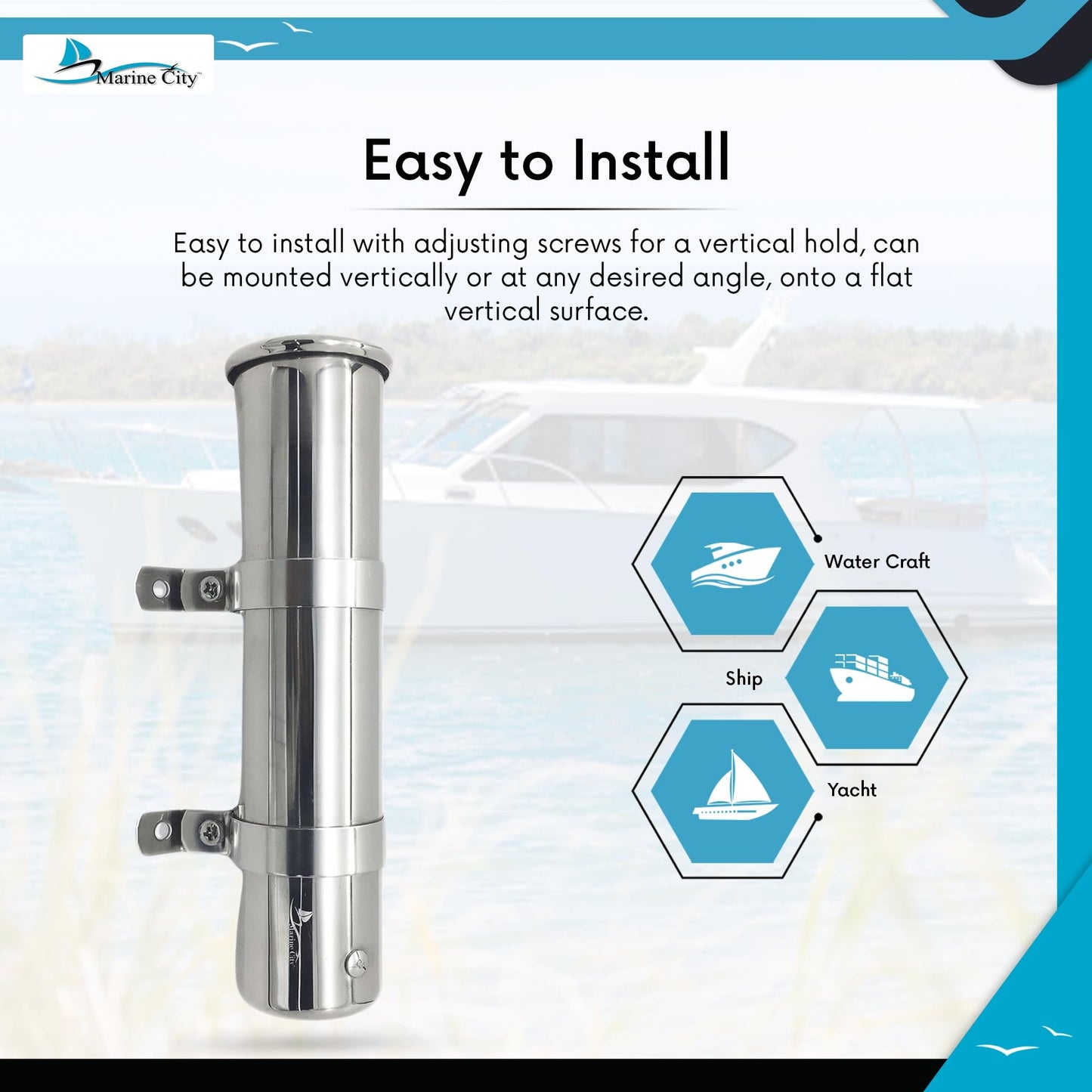Marine City Adjustable Fishing Rod Holder Stainless Steel Clamp & Fixing Ring