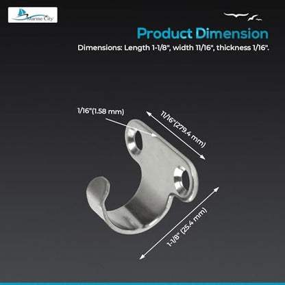 Marine City Light Duty Utility Hooks–304 Stainless Steel, 1-1/8" x 11/16"(4 Pcs) MARINE CITY