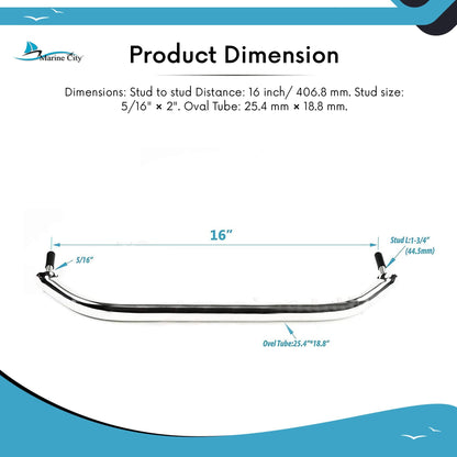 Marine City Stainless Steel Oval Grab Rail Handle with Flange & Stud – 16 Inch